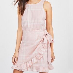 HAYES Pink Plaid Mini Dress with Ruffle Faux Wrap Detail Small